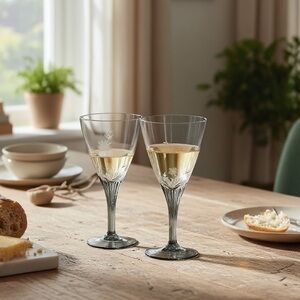 Set of 6 Vintage 60’s Belfor Handmade Crystal “Exquisite”  Smoke Wine Glasses